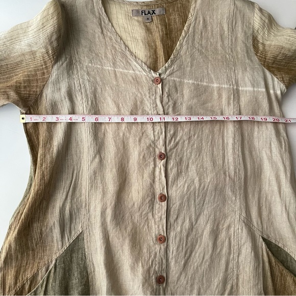 Flax- Striped Linen tunic Button down with 3/4 sleeves Earthy Tones Size S - Picture 12 of 12